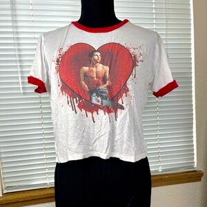 American Psycho ringer crop top tshirt loose fitting siz small